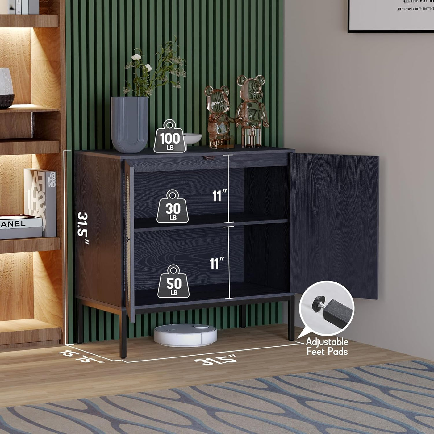 Sideboard Cabinet with Natural Rattan Decorated Doors