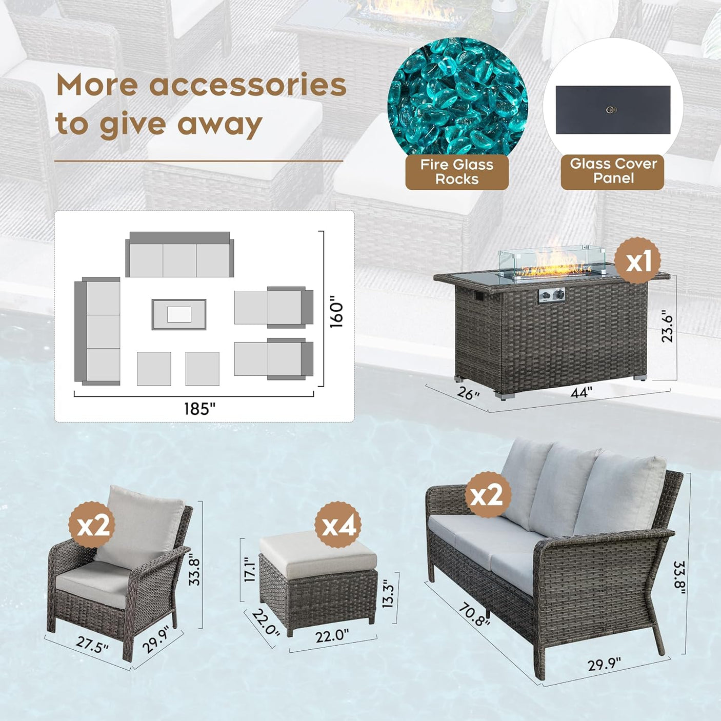 10 Seats Beige Patio Backyard Conversation Sofa Set