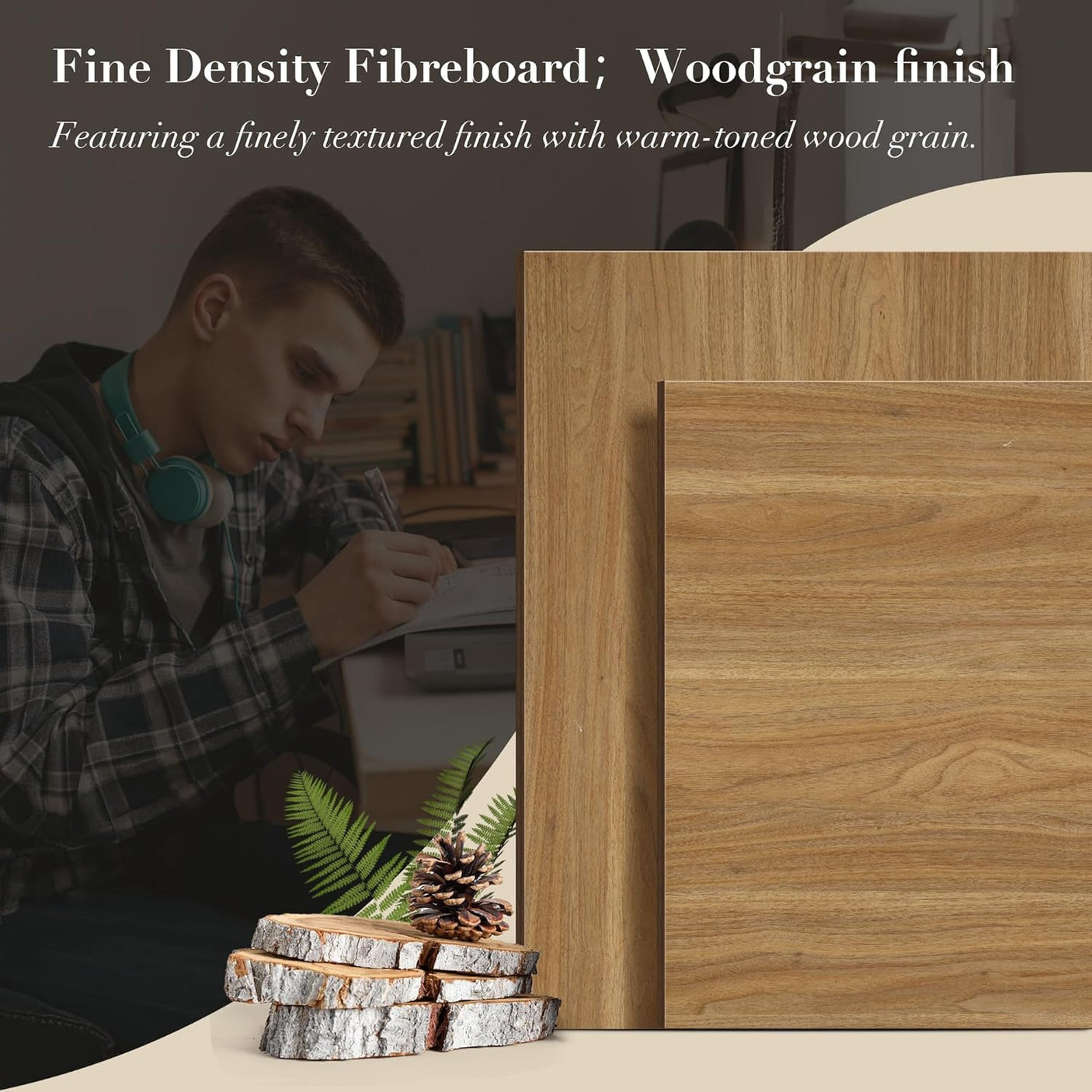 Yechen 57" Modern Rattan Executive Desk with 5 Drawers