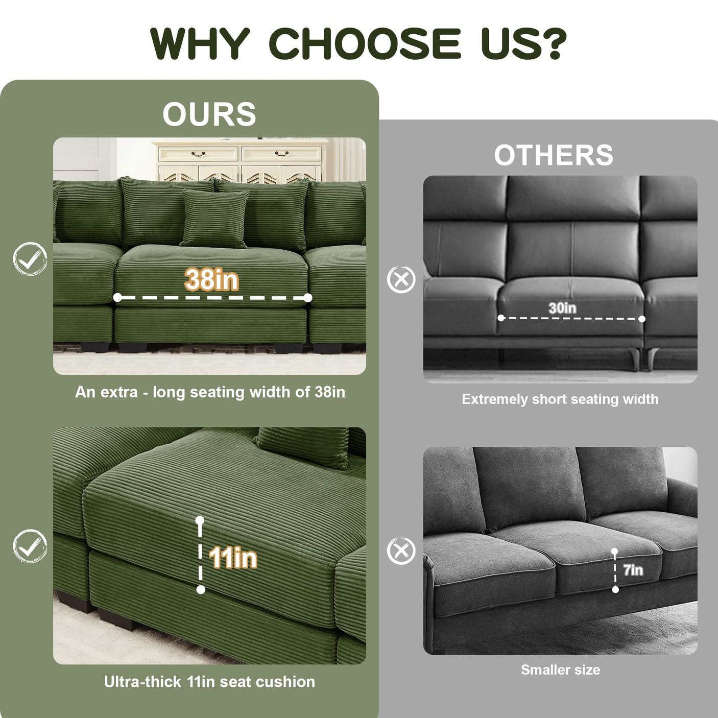 54" Oversized Corduroy Modular Sectional Sofa - Premium Comfort with High-Density Foam & Flexible Design