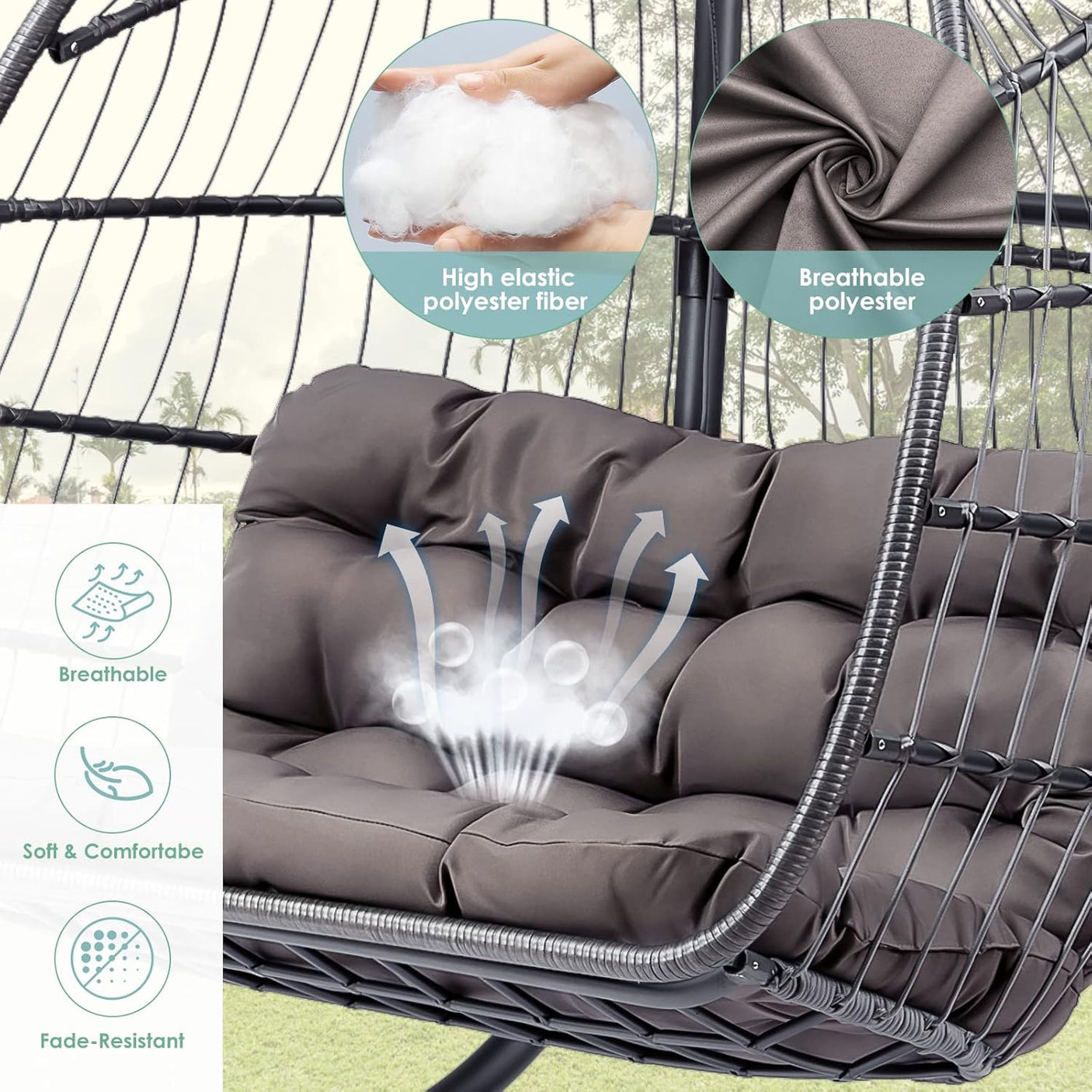 Double Egg Swing Chair with Stand for Outdoor