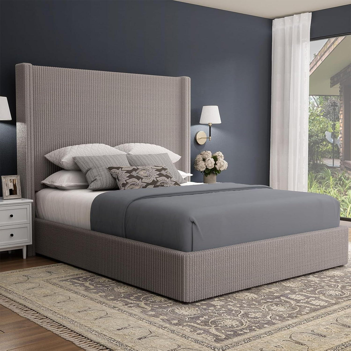 Yechen 58" Wingback Platform Bed Frame with Hydraulic Lift Storage