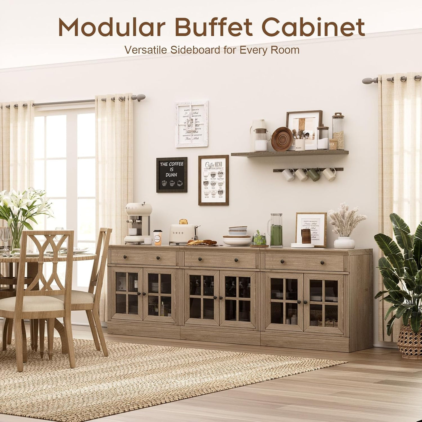 31.5” W Farmhouse Sideboard Cabinet with Drawer & Glass Doors