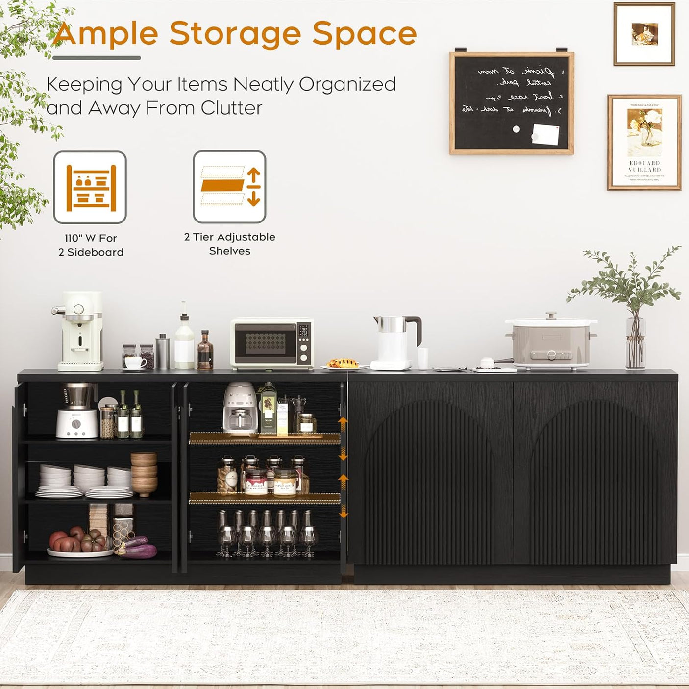 Arched Reeded Design Sideboard Buffet Cabinet