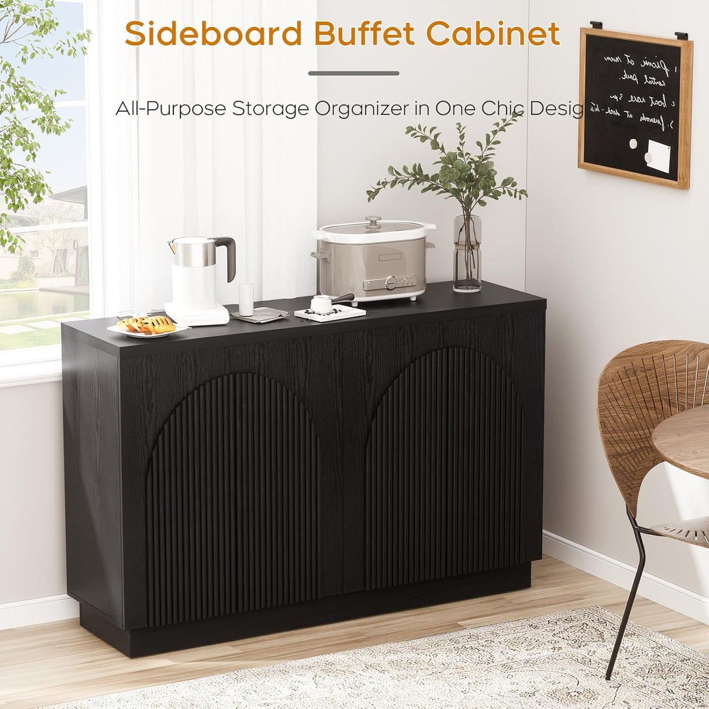 Arched Reeded Design Sideboard Buffet Cabinet