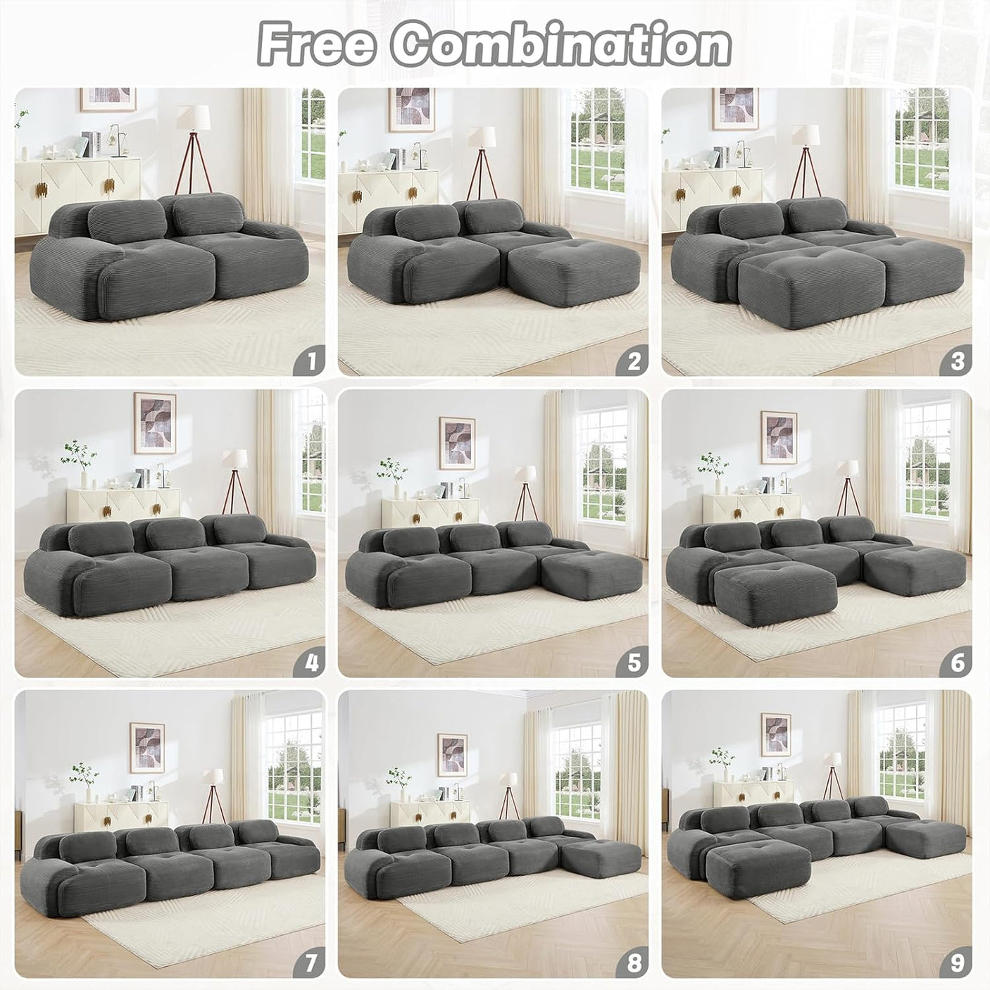Corduroy Cloud Modular Sectional Sofa - No Assembly Required