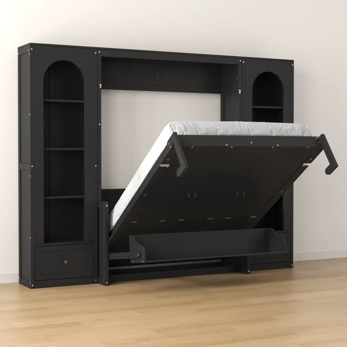 88"H Queen Size Murphy Platform Bed with Shelf