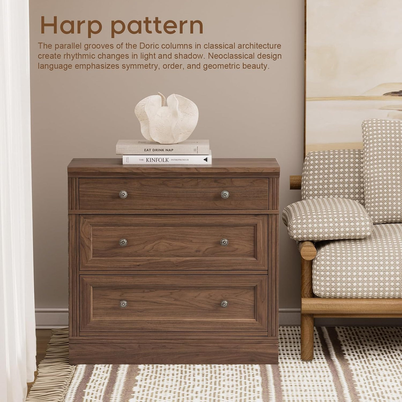 31.5" Oversized Nightstand with 3 Drawers | Light Oak, Ivory White & Walnut