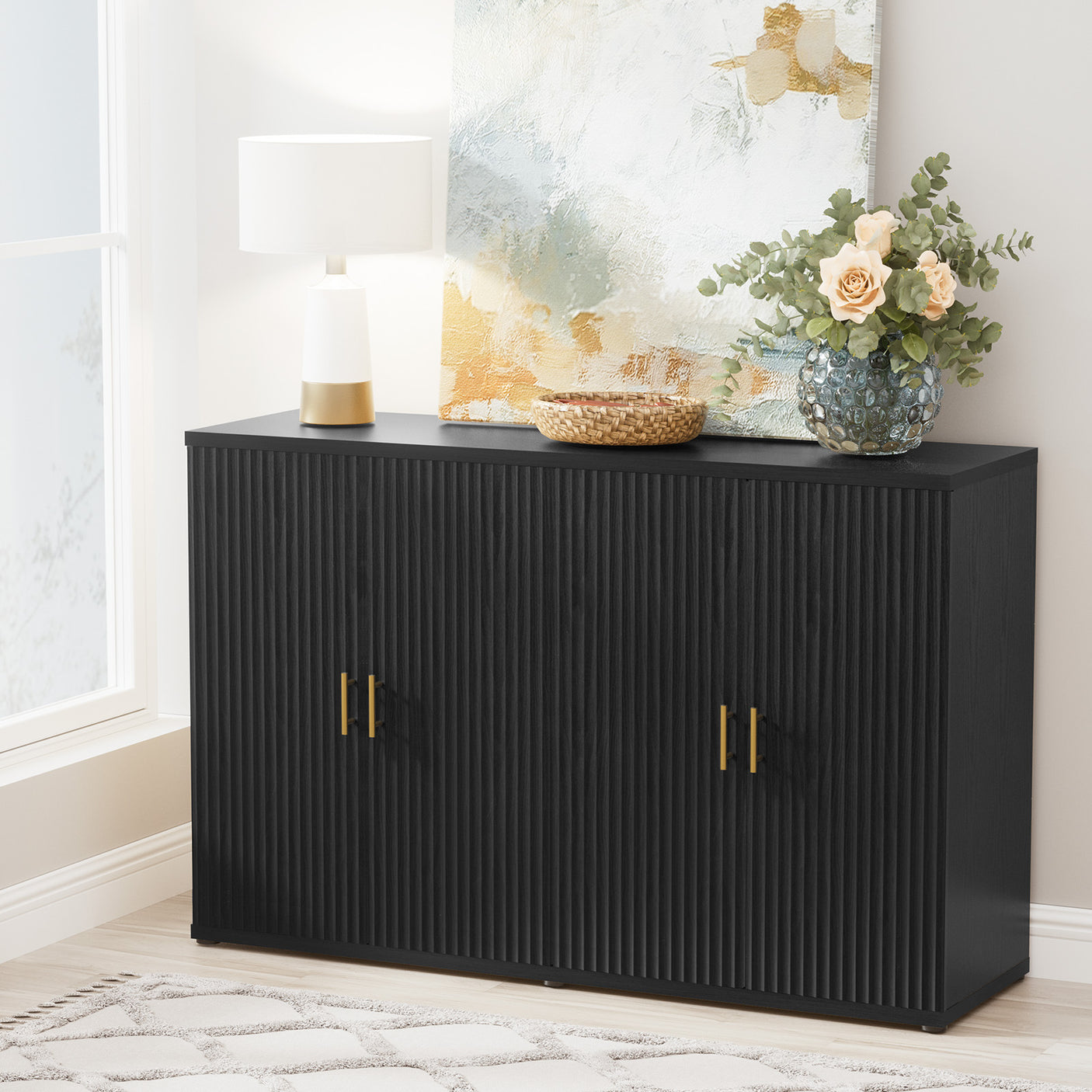 4 Doors Accent Fluted Sideboard Buffet Storage Cabinet