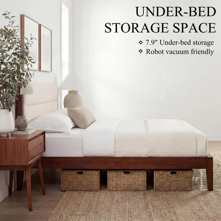 Yechen King Bed Frame – FSC Bamboo, Japanese Joinery & Upholstered Headboard
