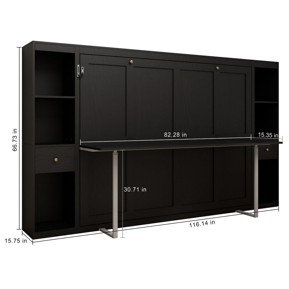 Queen Horizontal Murphy Bed with Desk & Storage – Black