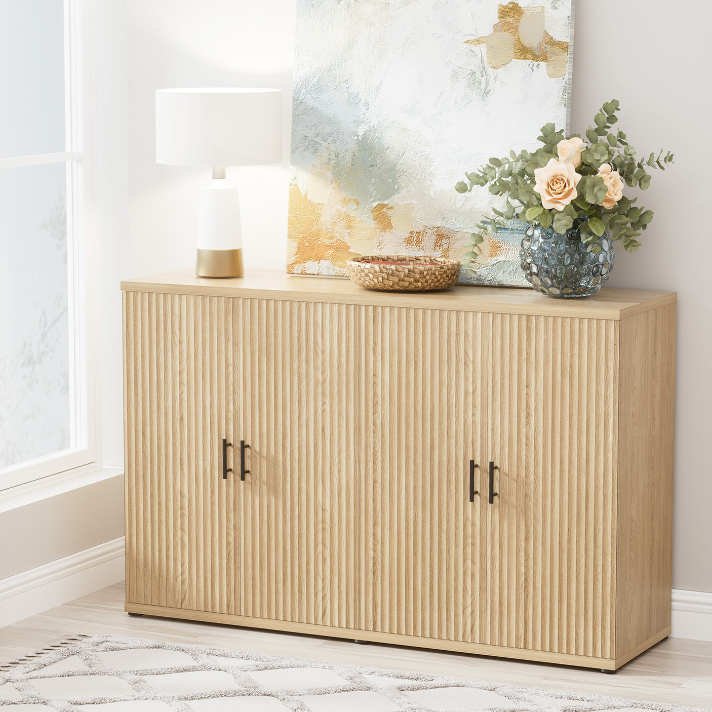 4 Doors Accent Fluted Sideboard Buffet Storage Cabinet