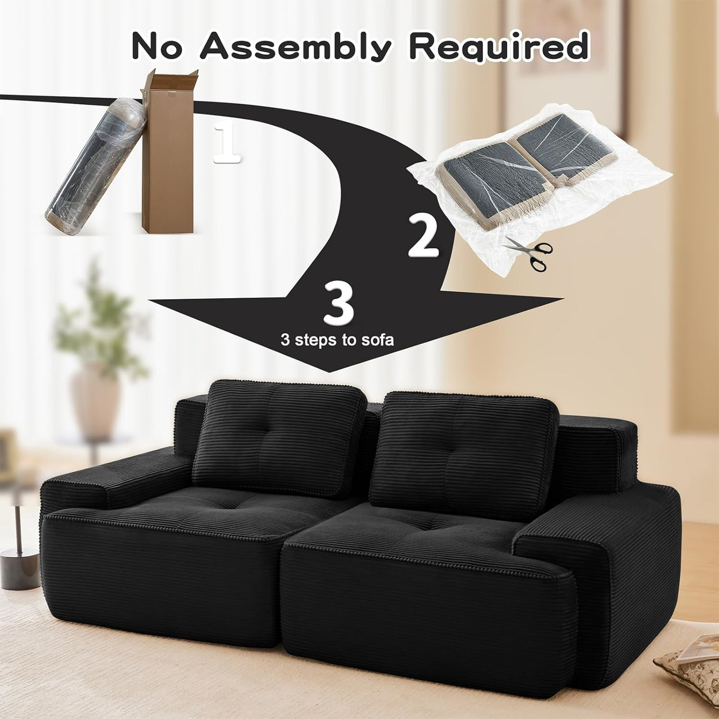 Corduroy Cloud Modular Sectional Sofa - No Assembly Required