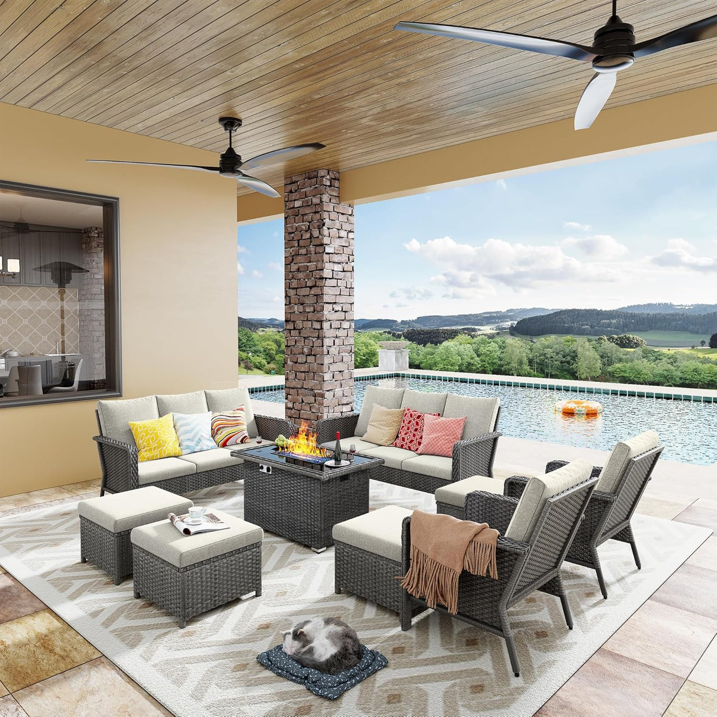 10 Seats Beige Patio Backyard Conversation Sofa Set