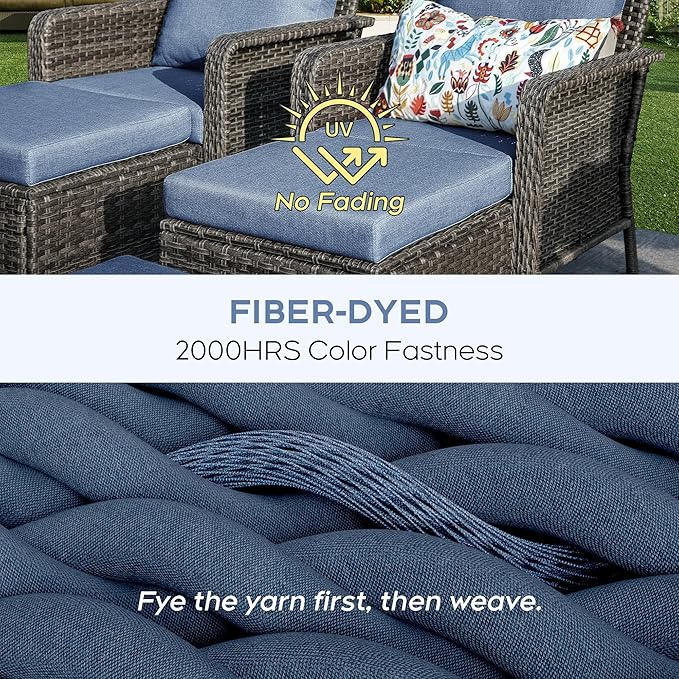 7 Seats Blue Patio Outdoor Conversation Sofa Set