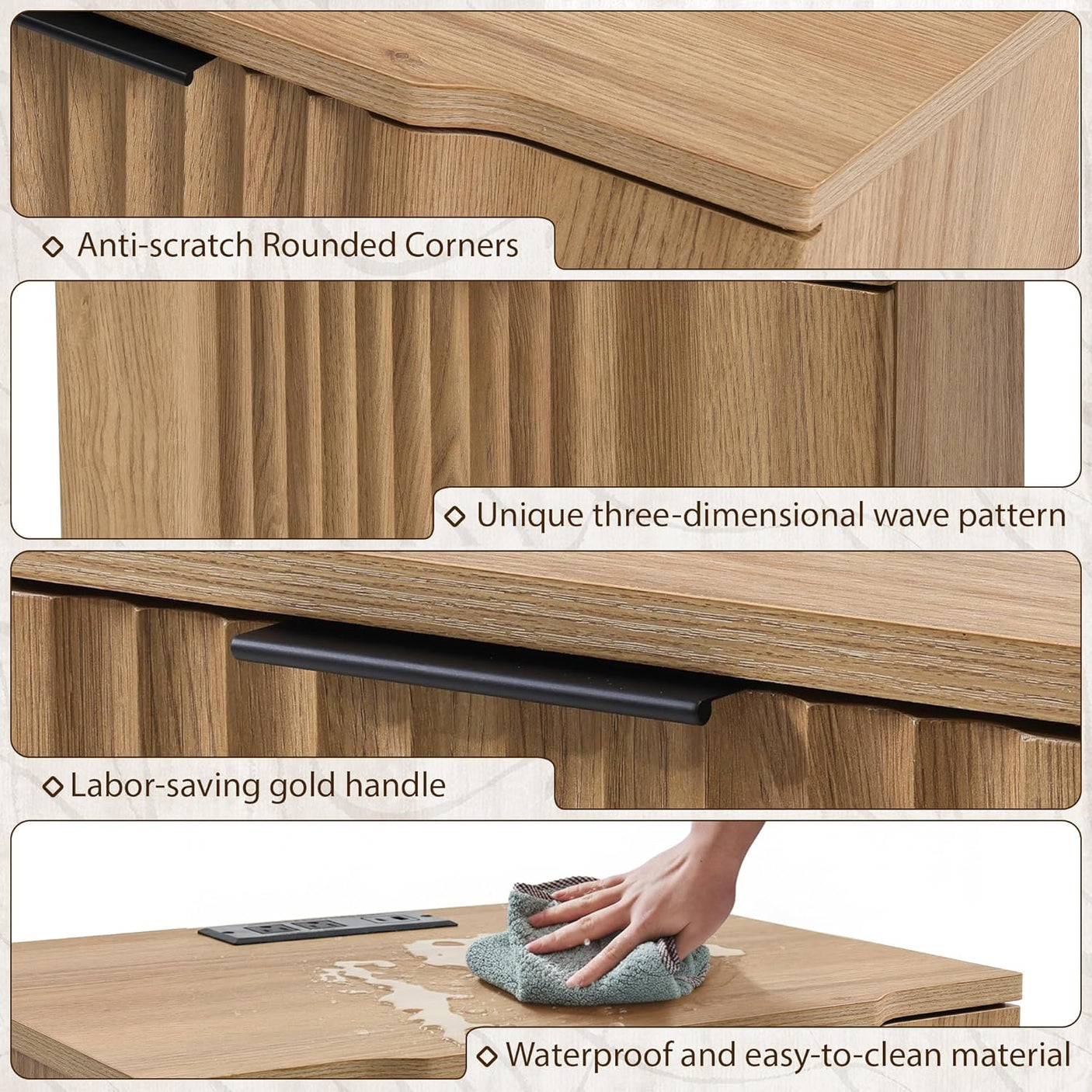 Fluted Night Stand with 20W Fast Charging Station