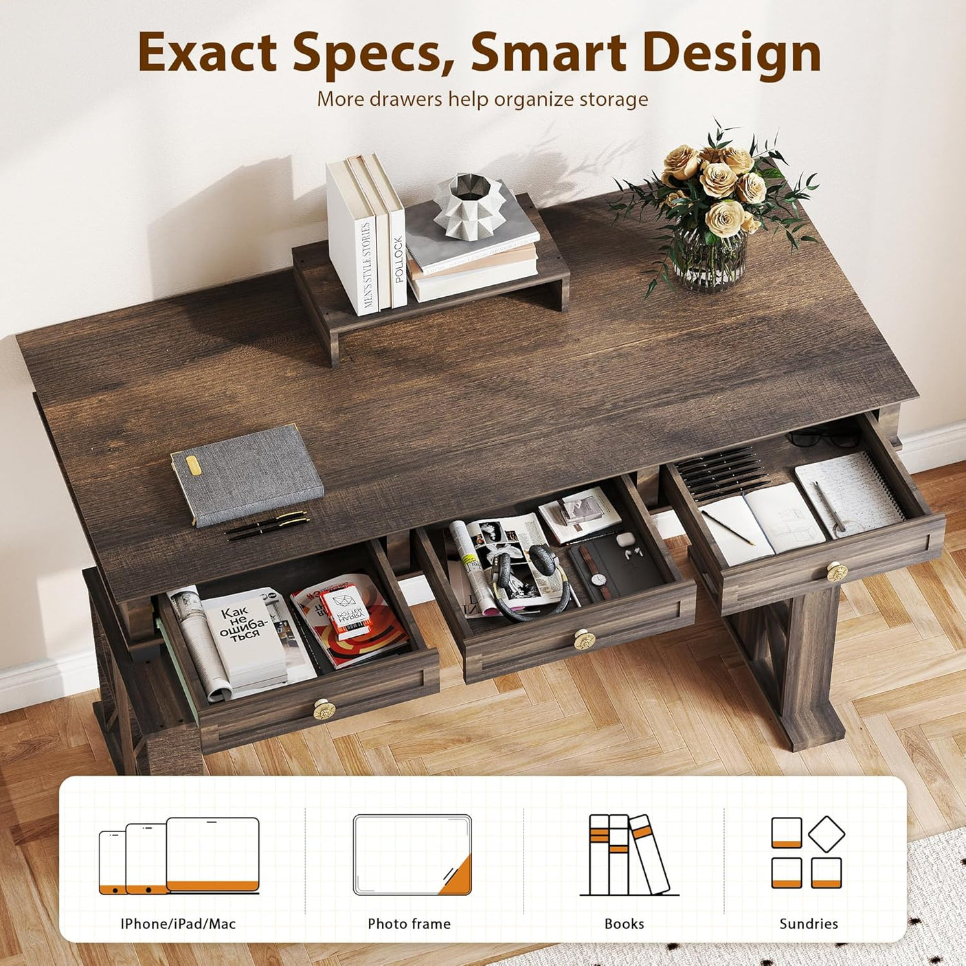 51×20 Inch Electric Standing Adjustable Desk with Drawers