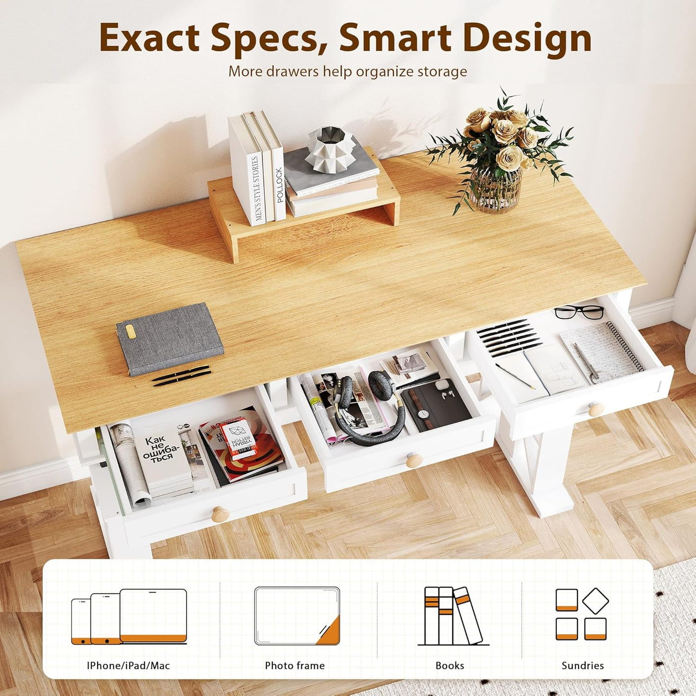 51×20 Inch Electric Standing Adjustable Desk with Drawers