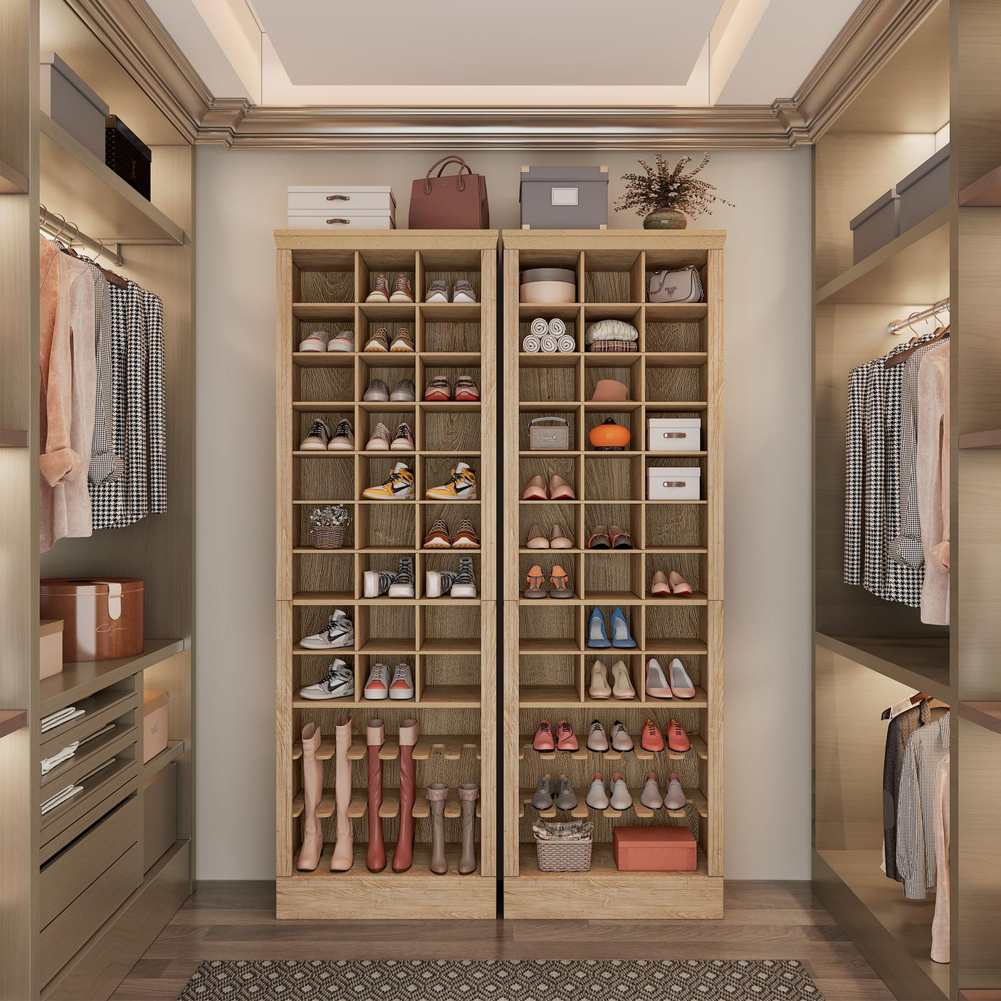 Yechen Tall Shoe Cabinet – 9-Tier, 27 Cubbies, 74.9" Freestanding Organizer | Light Brown
