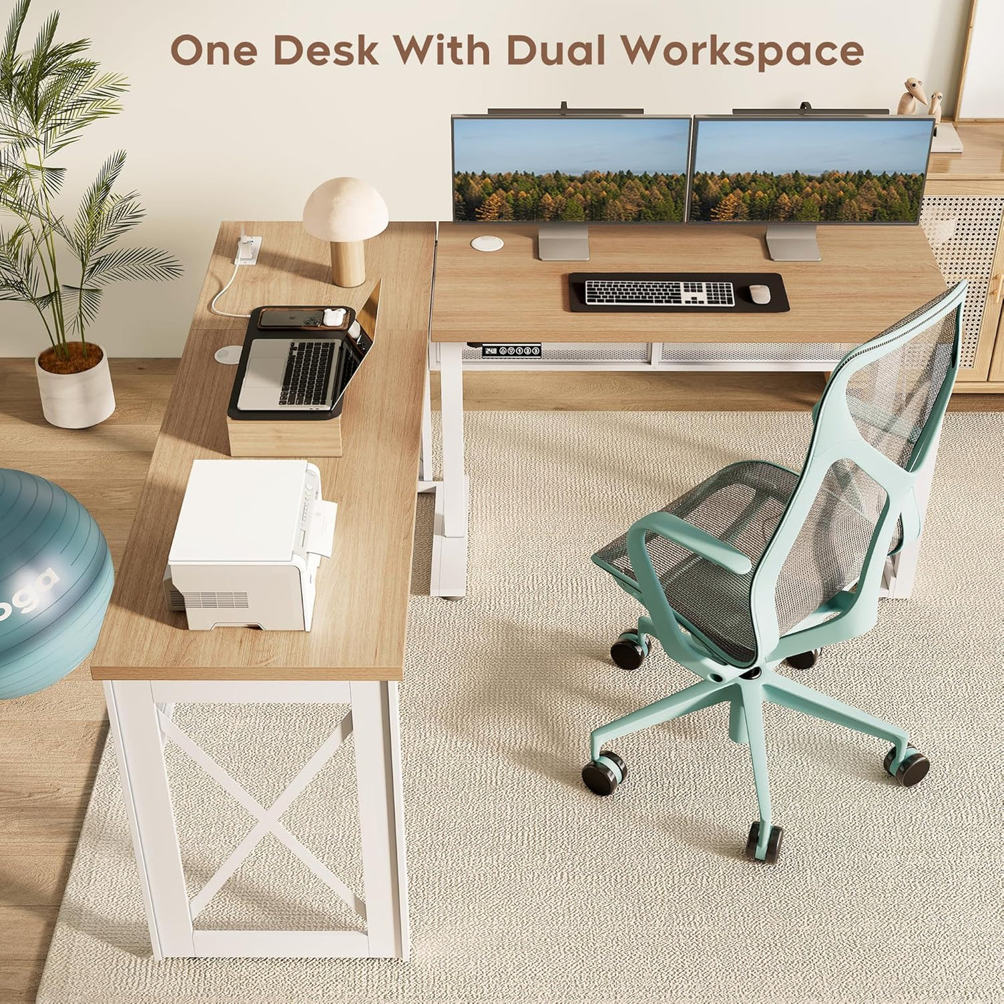 L-Shaped Standing Adjustable Desk, 4-in-1 Power Strip