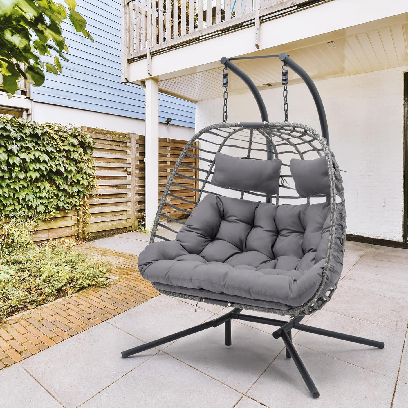 Double Egg Swing Chair with Stand for Outdoor