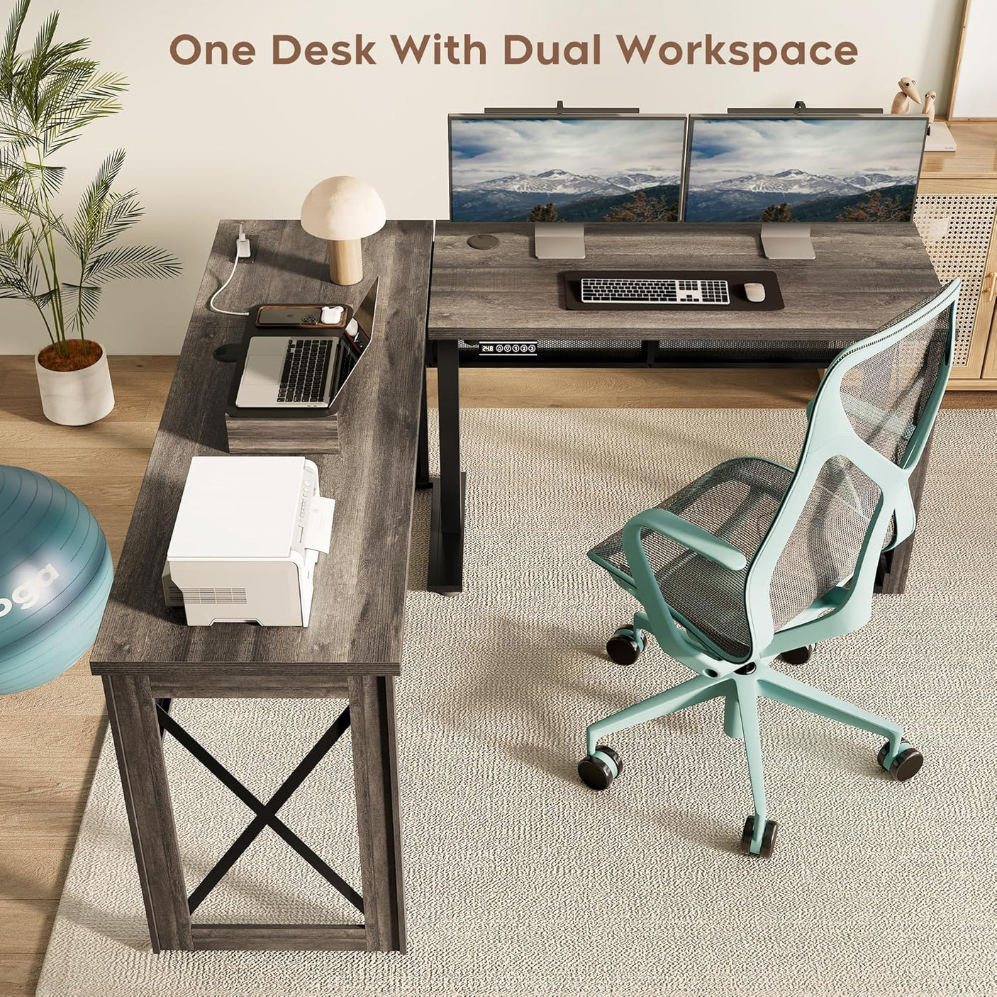 L-Shaped Standing Adjustable Desk, 4-in-1 Power Strip