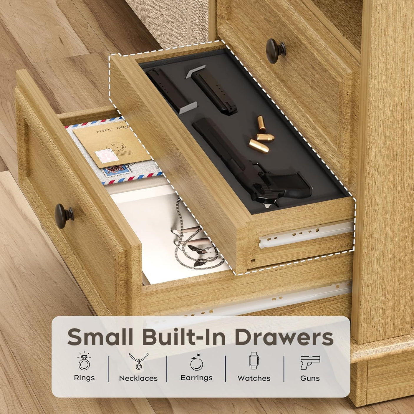 Farmhouse Mid Century Modern Nightstand, 2-Drawer 25" Tall Wood