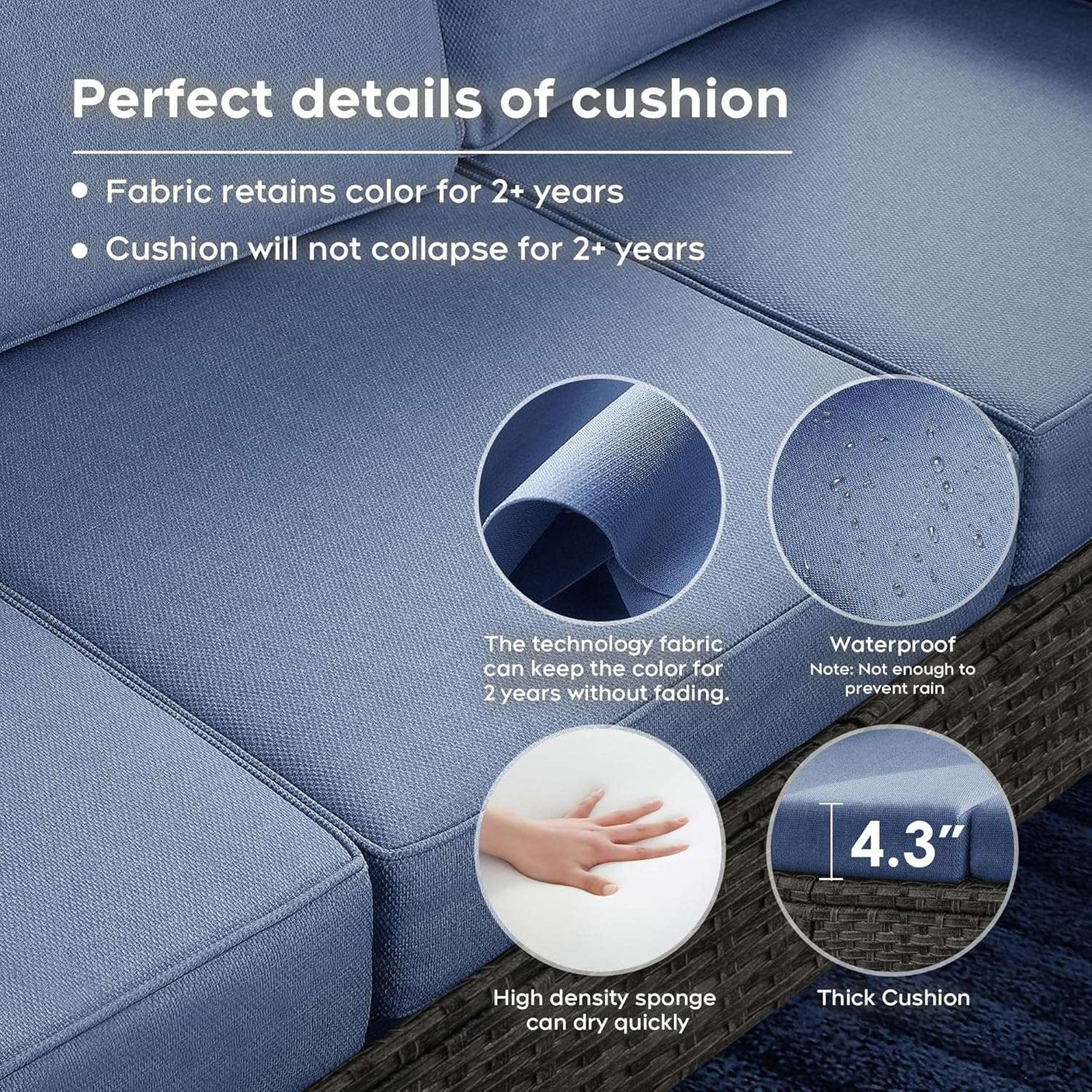 7 Seats Blue Patio Outdoor Conversation Sofa Set with Swivel Chair