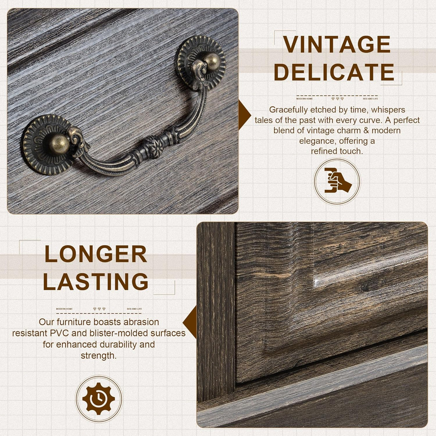 Farmhouse Mid Century Modern Nightstand, 2-Drawer 25" Tall Wood