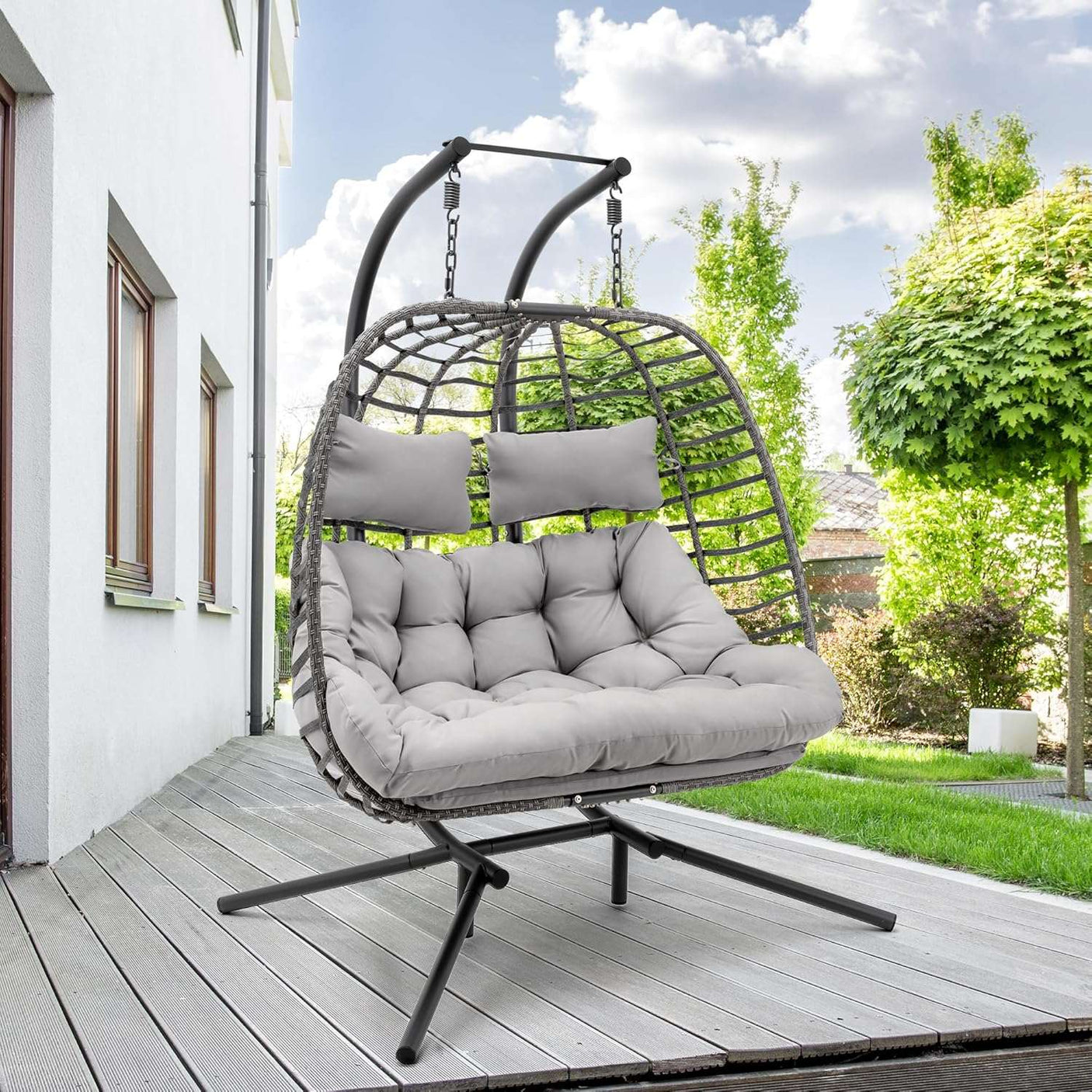 Double Egg Swing Chair with Stand for Outdoor
