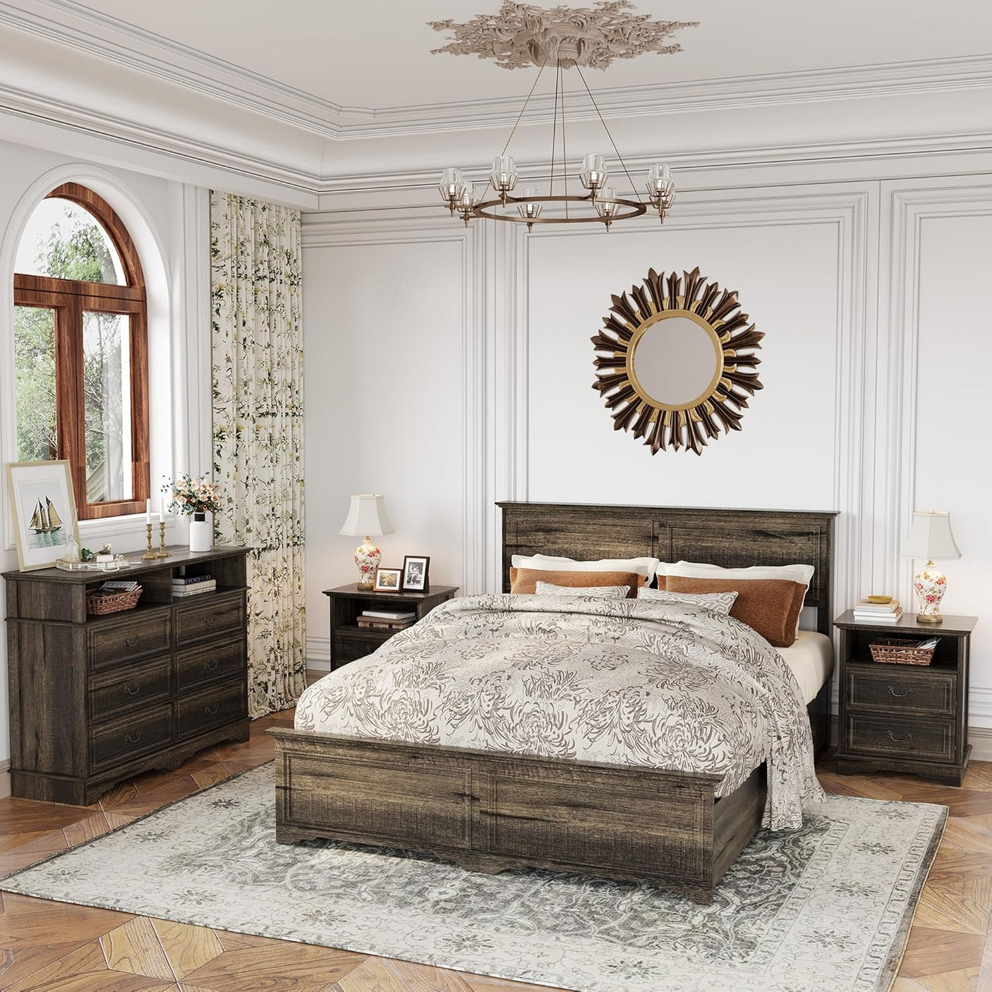 Farmhouse Mid Century Modern Nightstand, 2-Drawer 25" Tall Wood