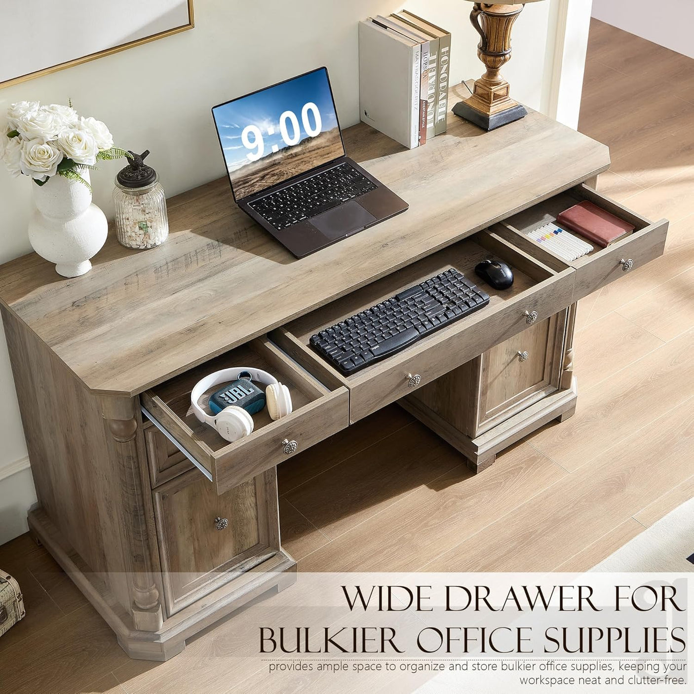 55'' Wood Executive Desk with 7 Drawers