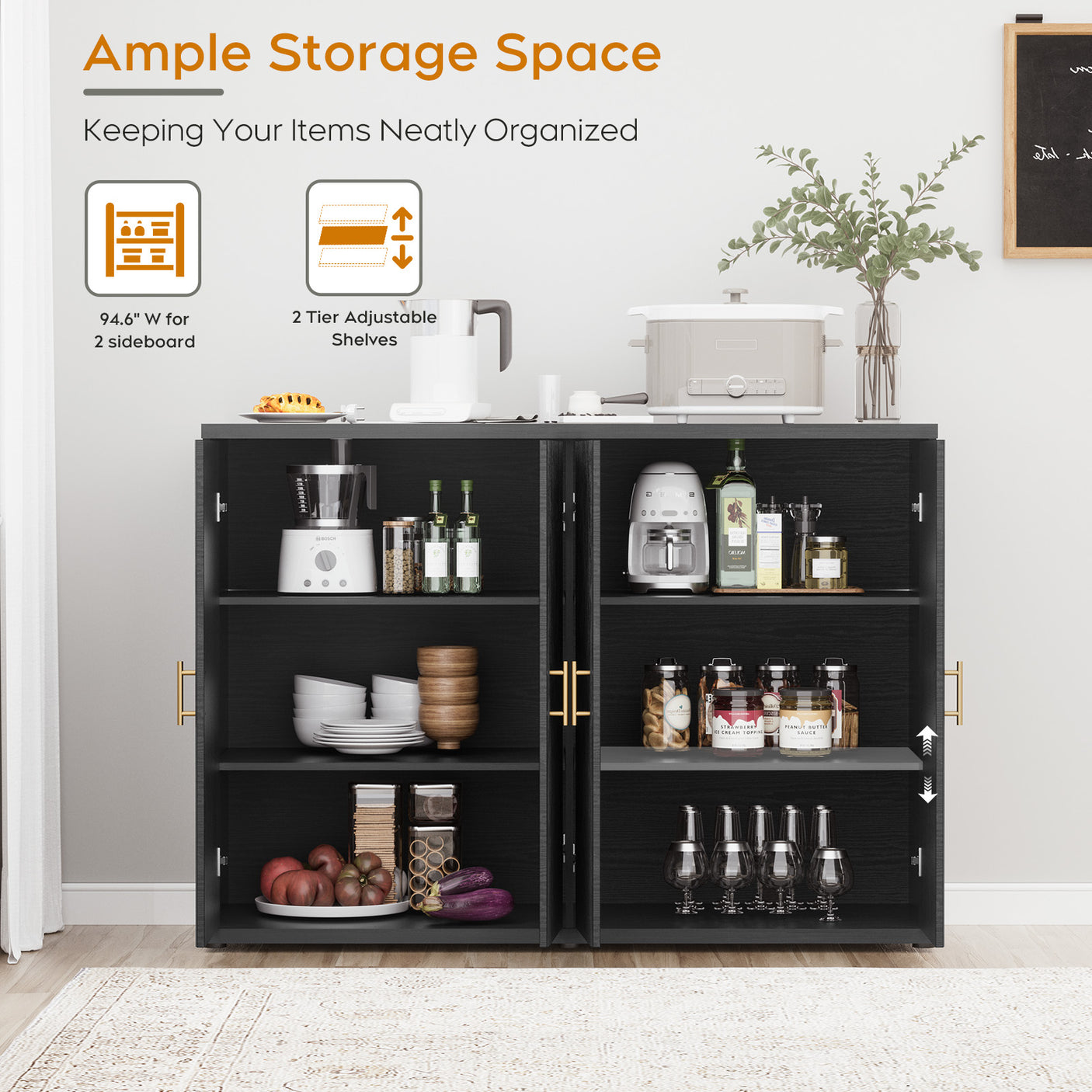 4 Doors Accent Fluted Sideboard Buffet Storage Cabinet