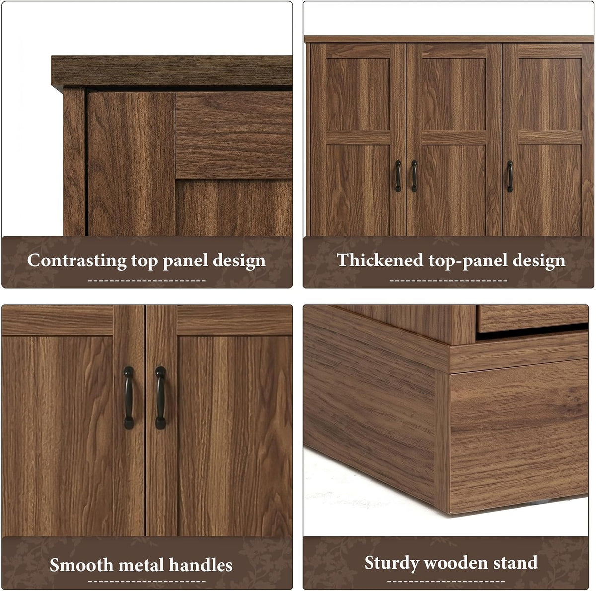 62" Walnut Armoire Wardrobe with Mirror, 3 Doors & 2 Drawers