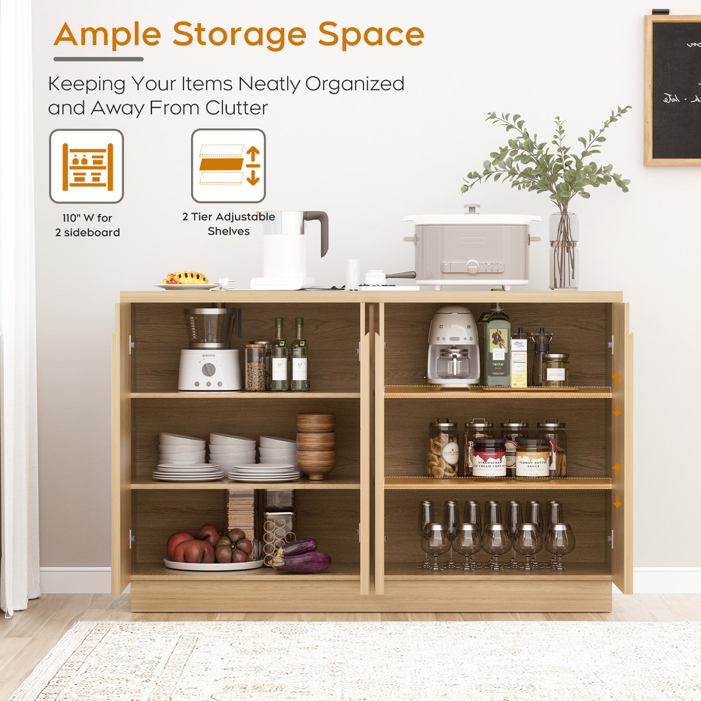 Arched Reeded Design Sideboard Buffet Cabinet