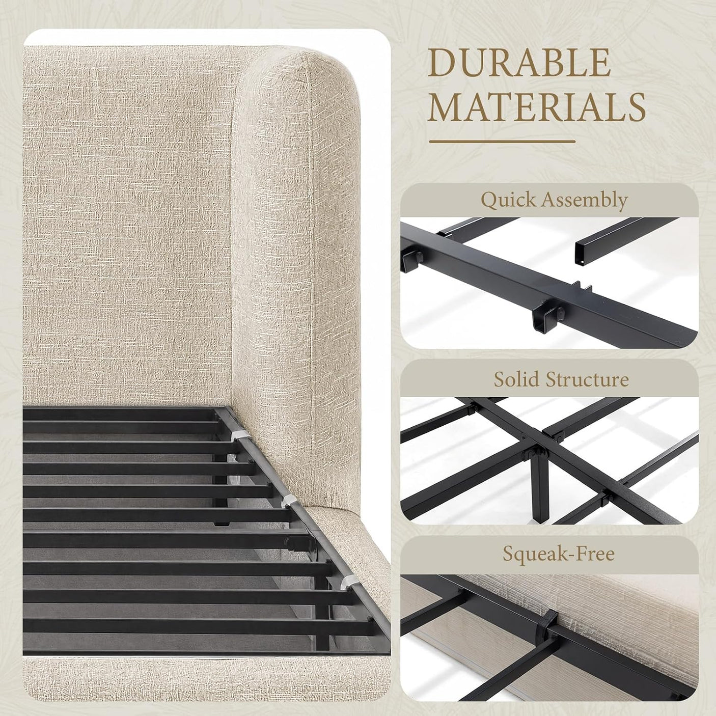 YECHEN Cloud Bed Frame - Modern Water-Resistant Bouclé Upholstered Platform Bed, Tool-Free Assembly, No Box Spring Needed