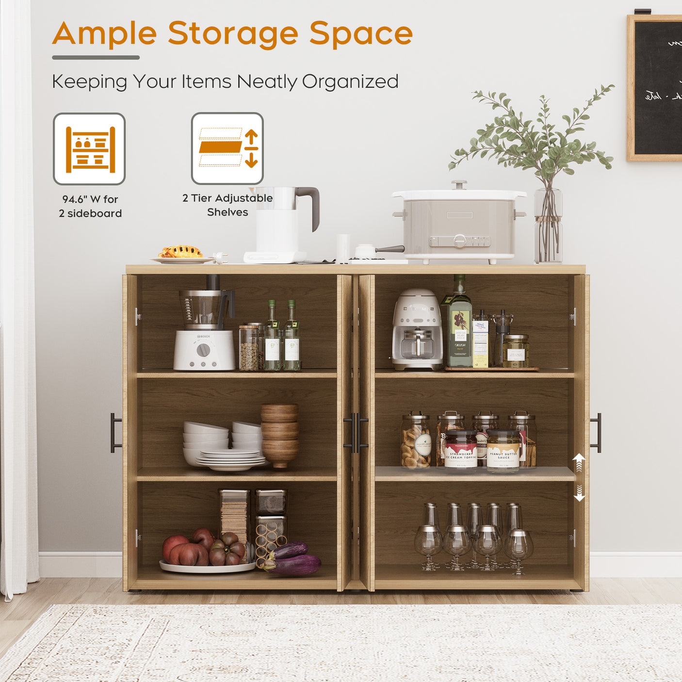 4 Doors Accent Fluted Sideboard Buffet Storage Cabinet