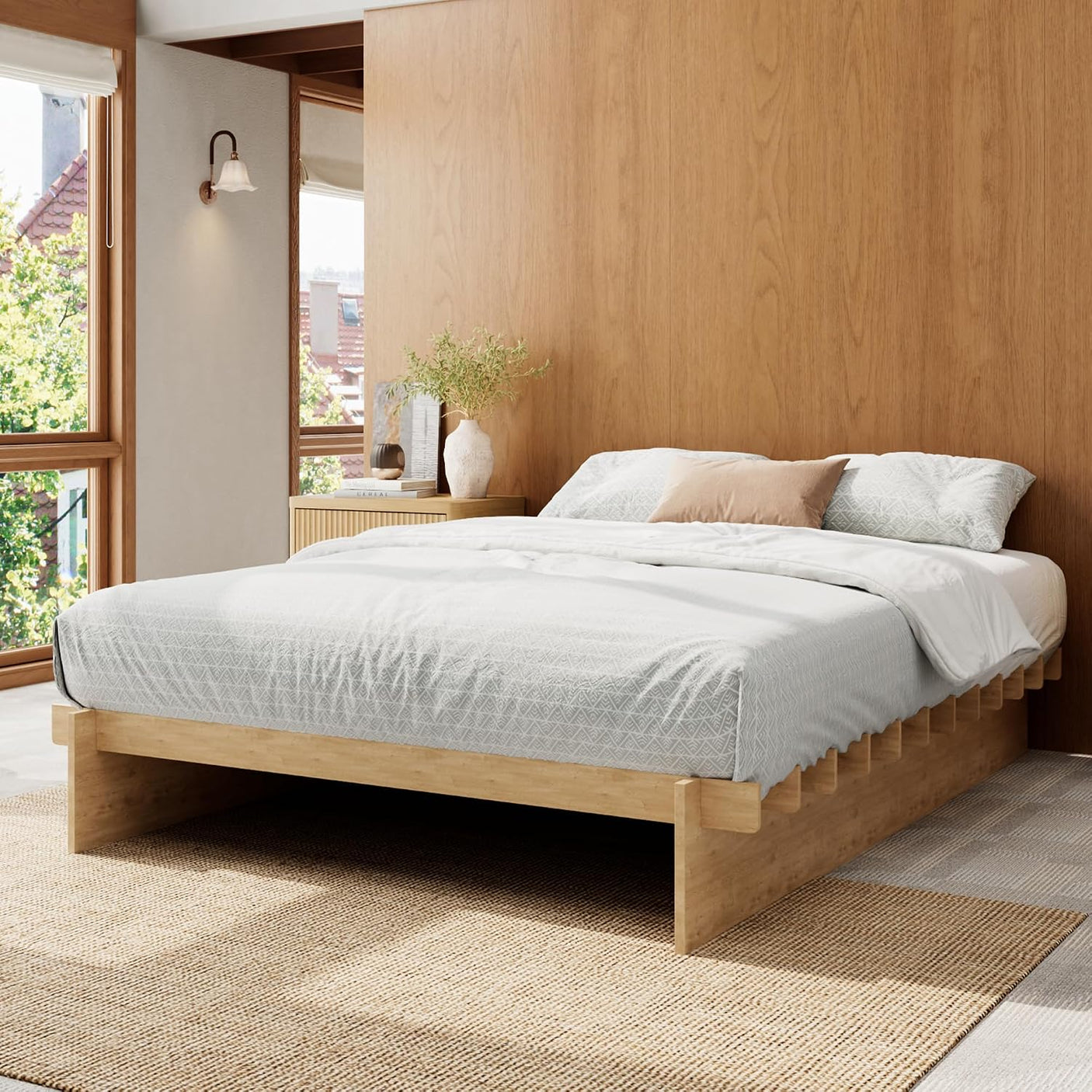 Platform Bed Frame with Dovetail Joinery – 10-Min Assembly, Wood Slats, No Box Spring, Natural| Walnut