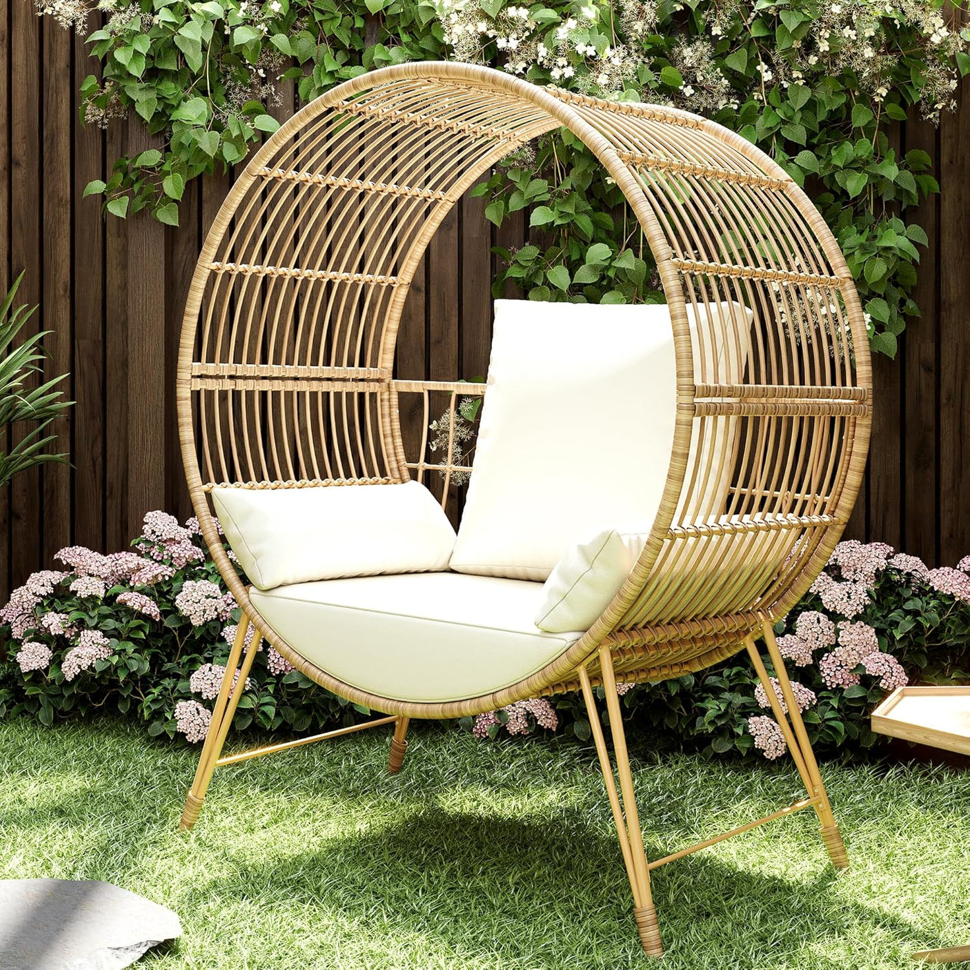 Outdoor Oversized Wicker Patio Egg Chair with Cushions