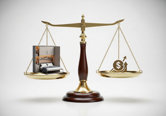 Icon of a balanced scale, symbolizing the positive and negative aspects of BredaBeds Murphy beds.
