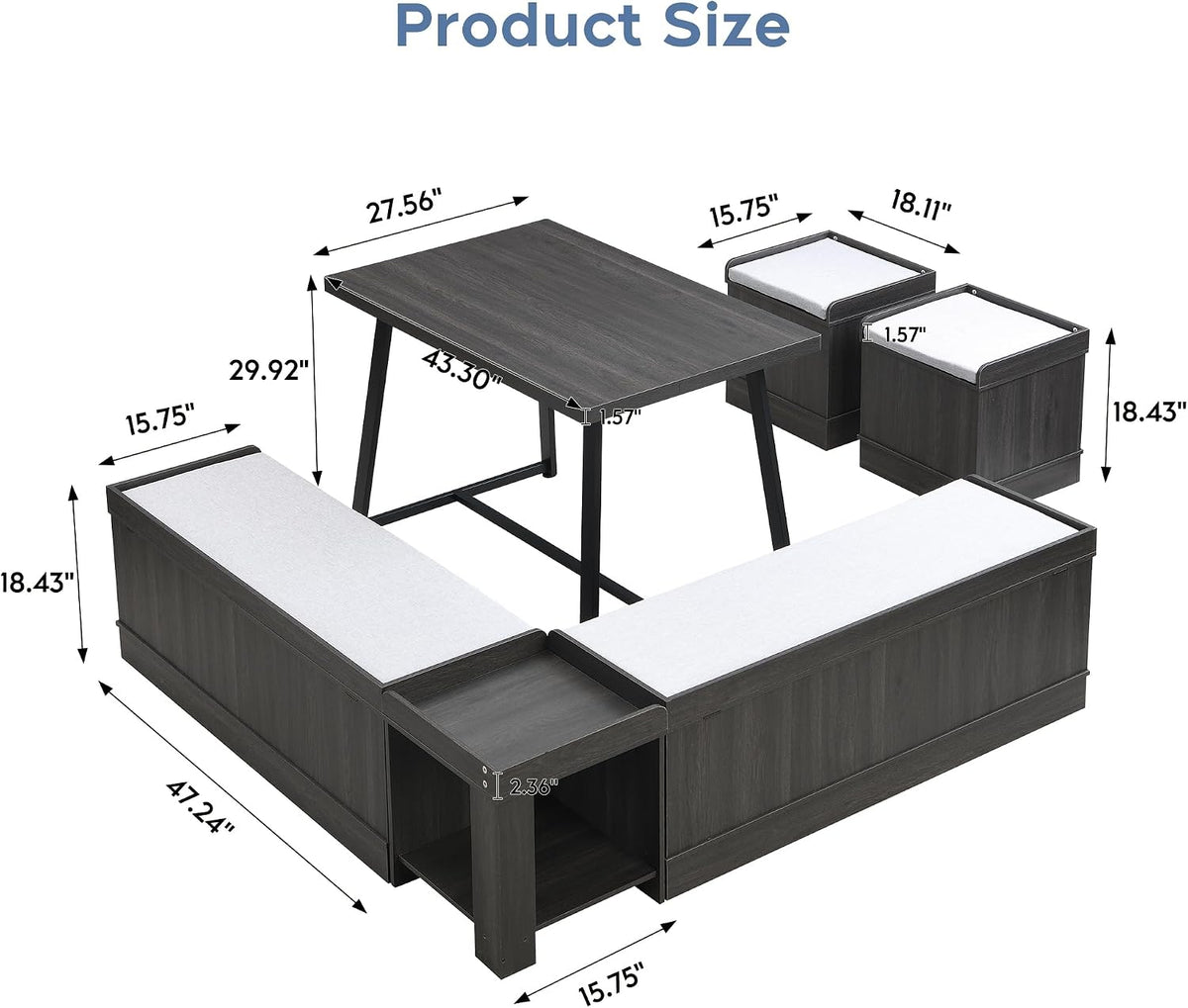 6-Piece Breakfast Nook Dining Set with Storage, Seats 4–6