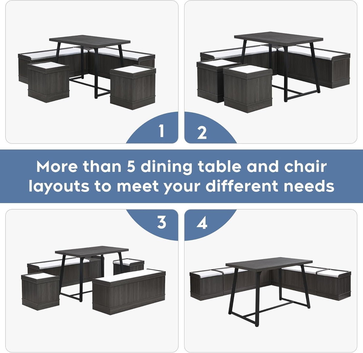 6-Piece Breakfast Nook Dining Set with Storage, Seats 4–6