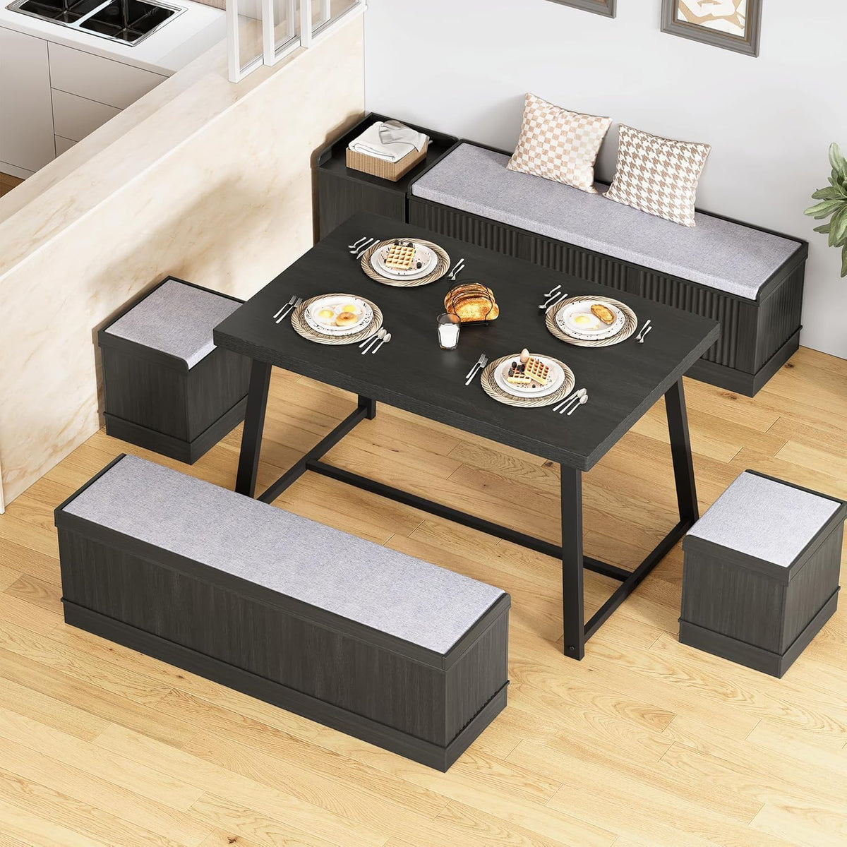 6-Piece Breakfast Nook Dining Set with Storage, Seats 4–6