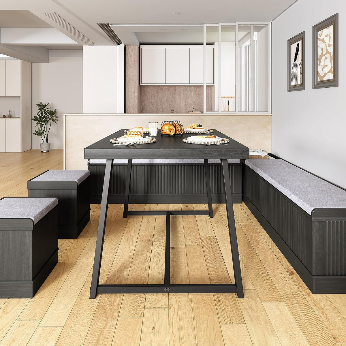 6-Piece Breakfast Nook Dining Set with Storage, Seats 4–6