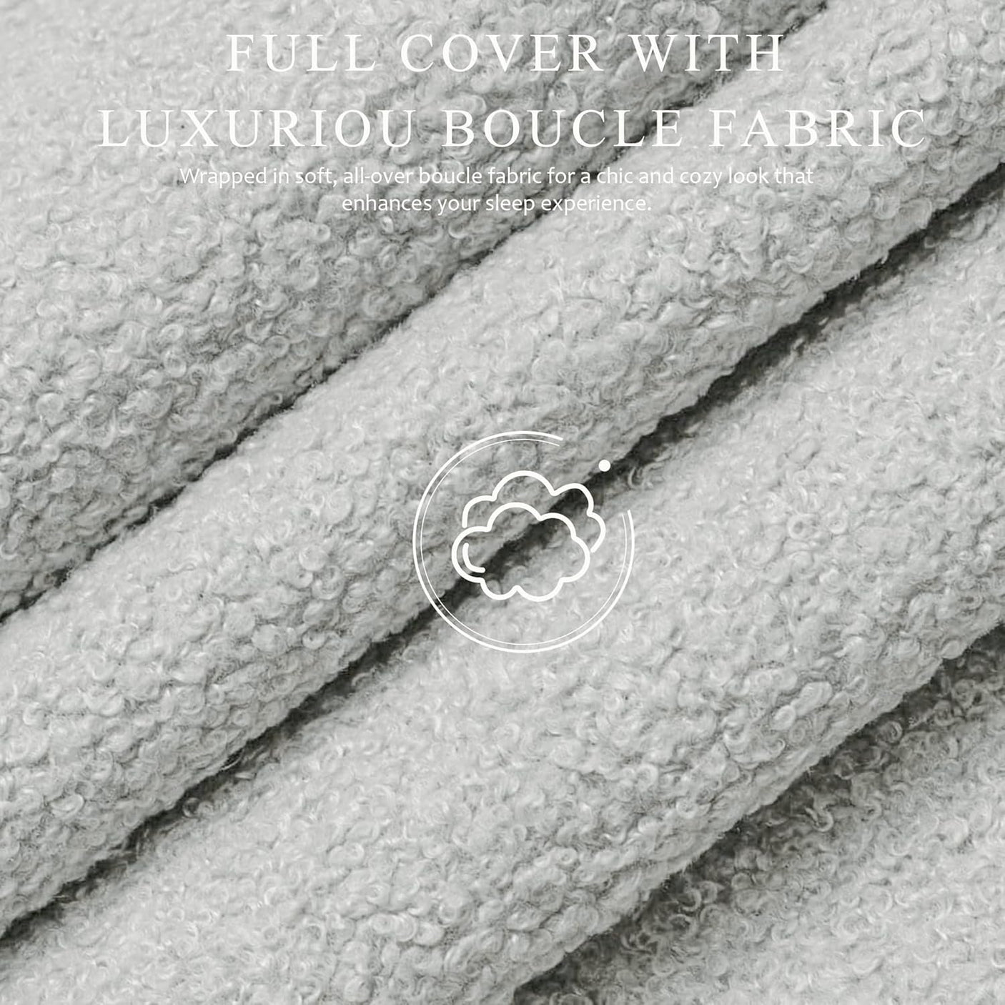 Cloud Boucle Bed Frame | Rounded Headboard, Solid Wood Legs, No Box Spring Needed grey