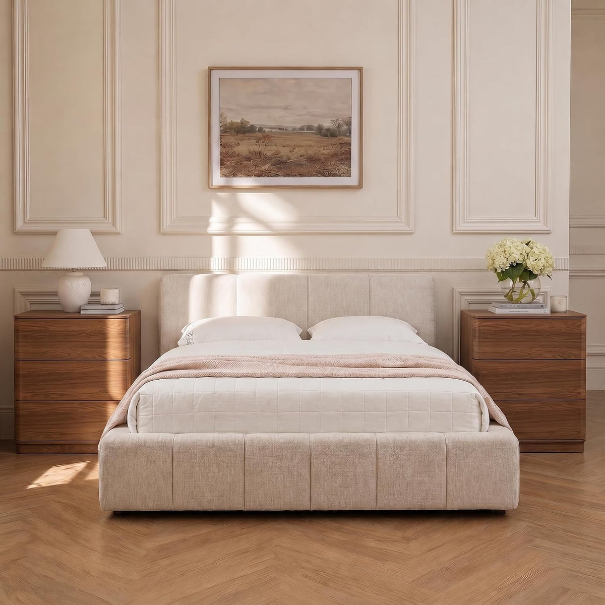 Curved Nightstand with Hidden Drawer | 3 Push-to-Open Drawers | Natural Oak & Walnut12