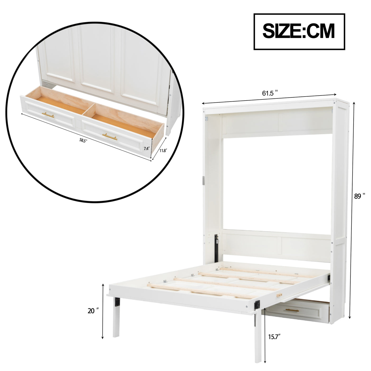 Full Size Murphy Bed with 2 Drawers for Bedroom or Apartment