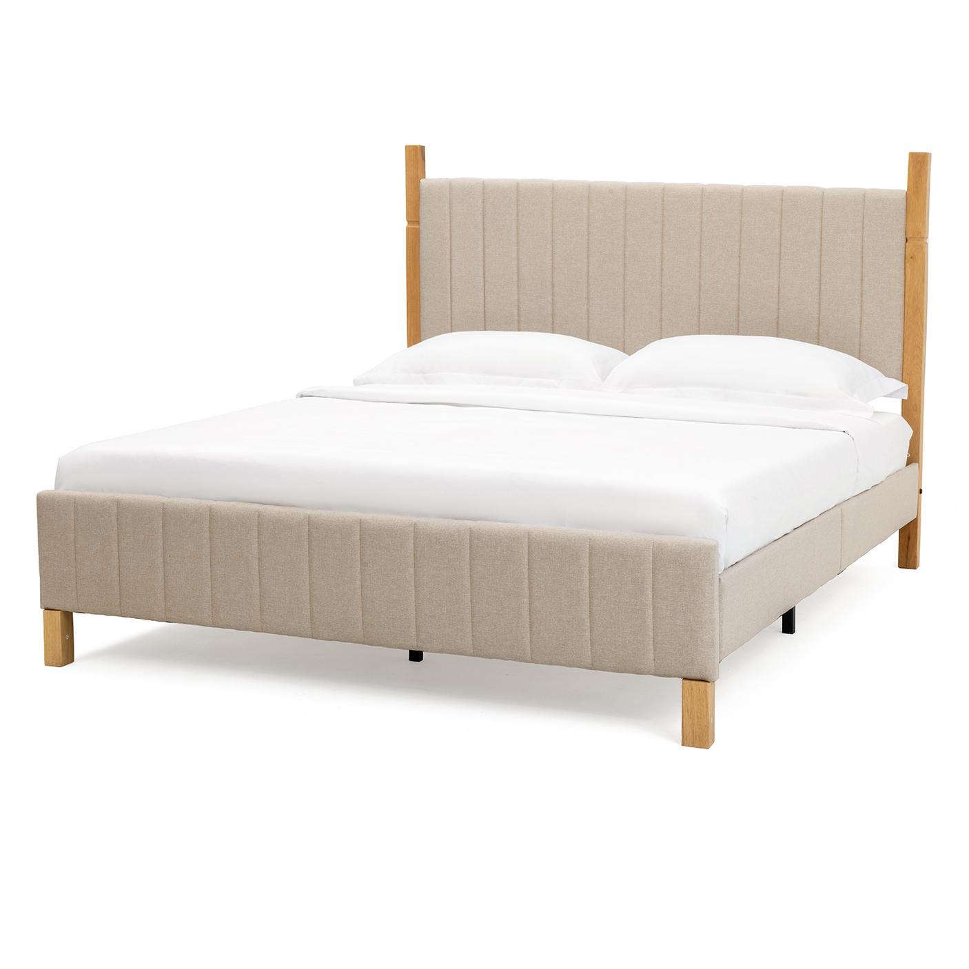 Full Size Natural Wood Bed Frame with Headboard - Modern Platform Bed
