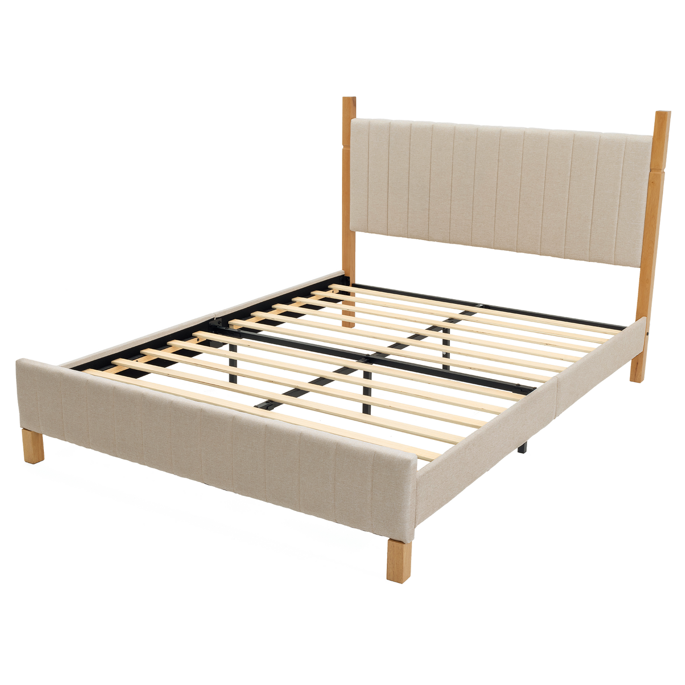 Full Size Natural Wood Bed Frame with Headboard - Modern Platform Bed
