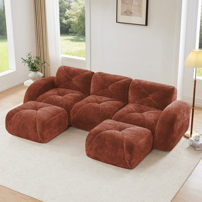 Oversized Modular Tufted Velvet Deep Seat Sofa with Ottomans - 32D Foam, No Assembly Required